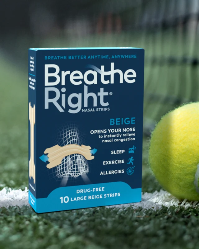 Don’t suffer from nasal congestion during your favourite sports activity. Breathe Right® nasal strips open the nose so you can breathe more easily.​

#BreatheRight
